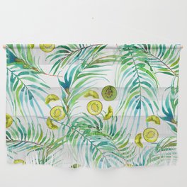Tropical green yellow palm tree kiwi fruit watercolor foliage Wall Hanging