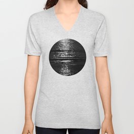 Calm Black and White Ocean Waves V Neck T Shirt