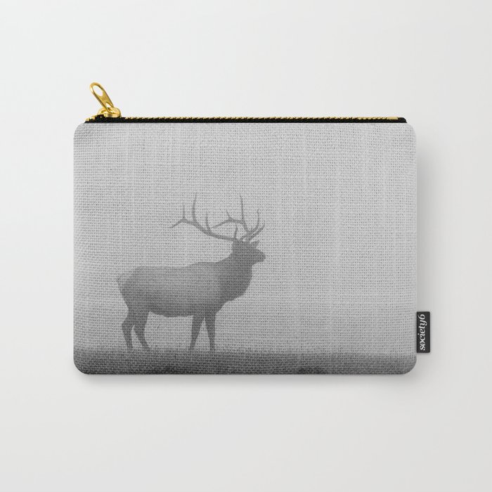 Grainy Fog Elk Black and White Yellowstone National Park Dark Moody Hunting Weather Wild Animal  Carry-All Pouch