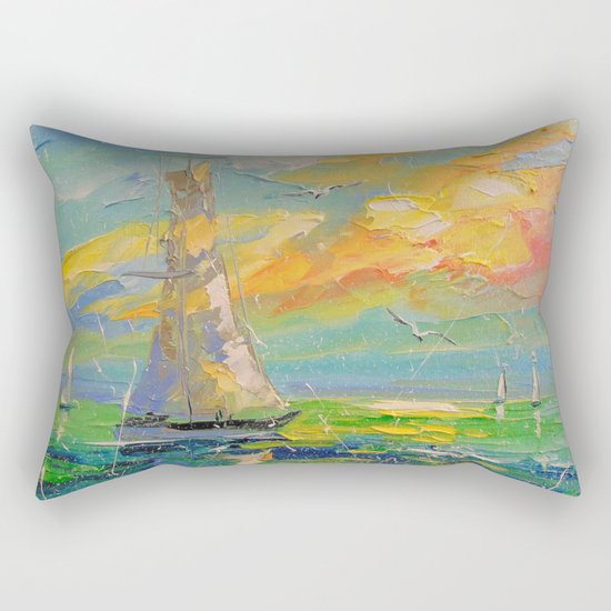 Boat at sunrise Rectangular Pillow