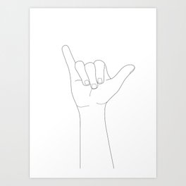 Minimal Line Art Shaka Hand Gesture Art Print