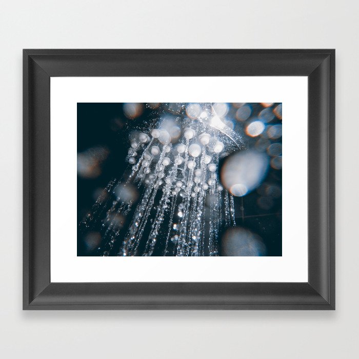 Shower head with running water closeup Framed Art Print