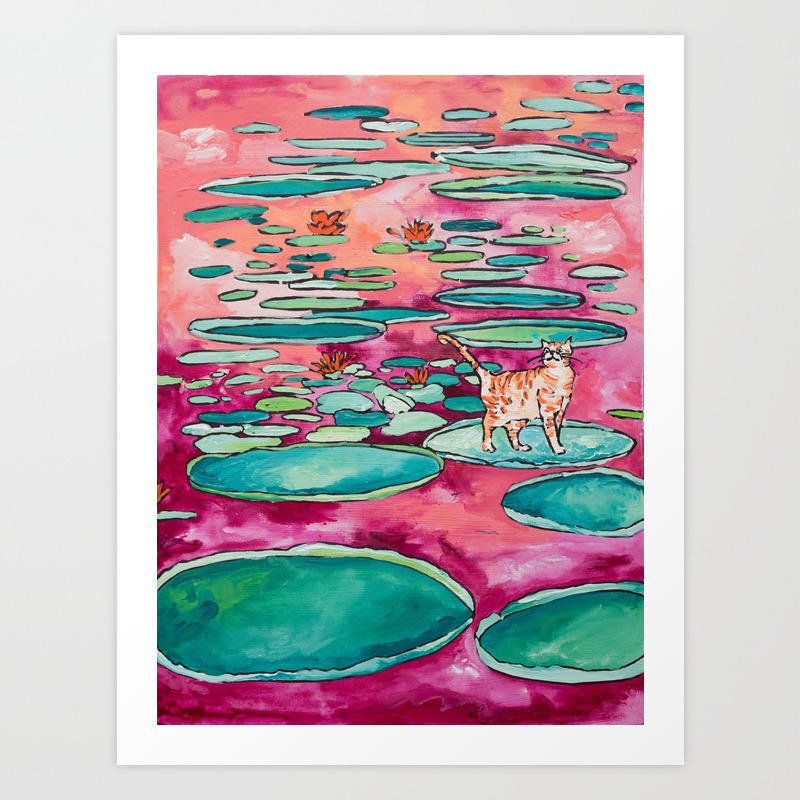 Ginger Cat Amongst The Lily Pads On A Pink Lake Art Print By Larameintjes Society6,Cute Swag Girl Drawing