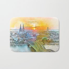 Cool Mixed Media Art Of Cologne  Bath Mat | River, Mixedmedia, Europe, Urban, Church, Artwork, Water, Cathedral, City, Building 