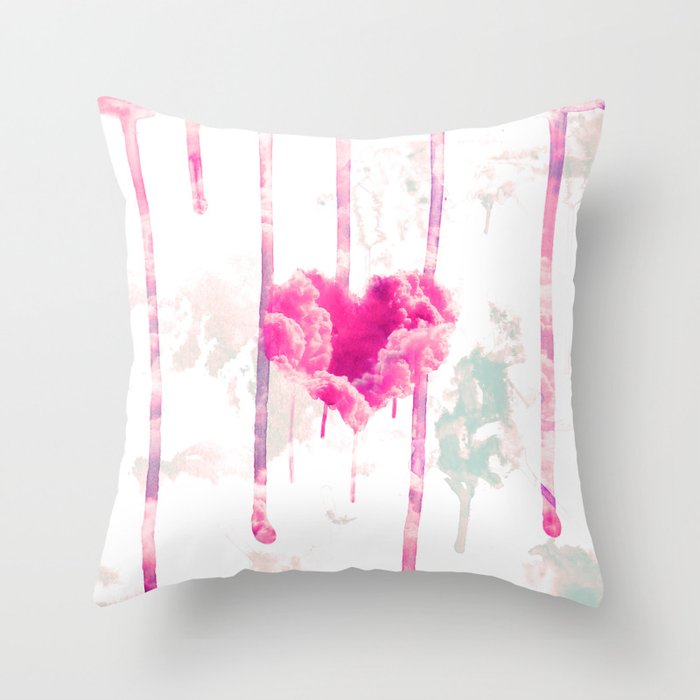 Bleed | Modern Pink Cloud Love Heart Pink Watercolor Drips Throw Pillow