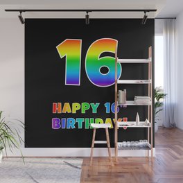 [ Thumbnail: HAPPY 16TH BIRTHDAY - Multicolored Rainbow Spectrum Gradient Wall Mural ]