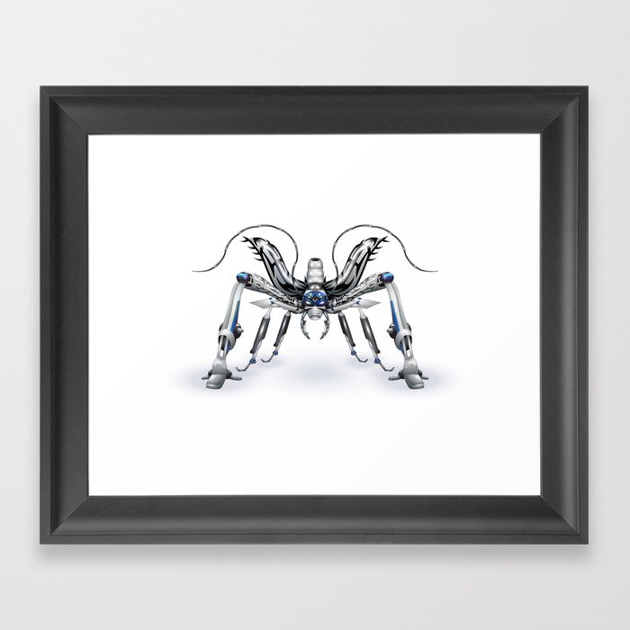 An illustration of a fantastic battle robot-insect.  Framed Art Print