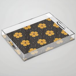 Yellow Retro Flowers Acrylic Tray