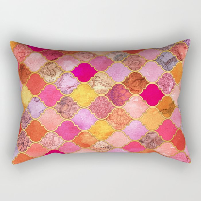 Hot Pink Gold Tangerine Taupe Decorative Moroccan Tile Pattern