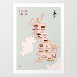 Illustrated map of Britsh bakery Art Print