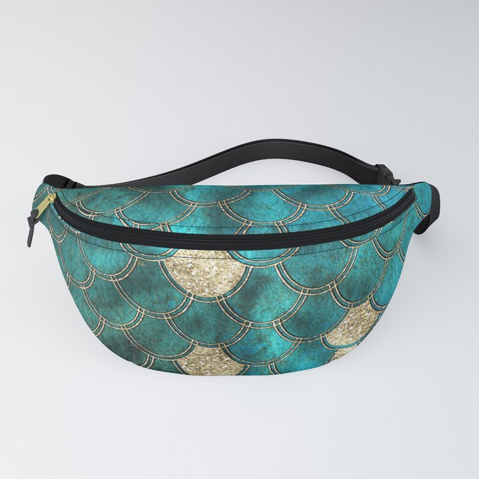 Multicolor Aqua And Gold Mermaid Scales -  Beautiful Abstract Pattern Fanny Pack
