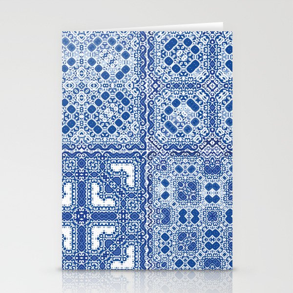 Traditional ornate portuguese azulejos. Fashionable design. Kit of vintage seamless patterns. Blue abstract background Stationery Cards