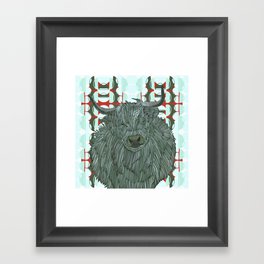 Highlands cow with a blue and red patterned background Framed Art Print