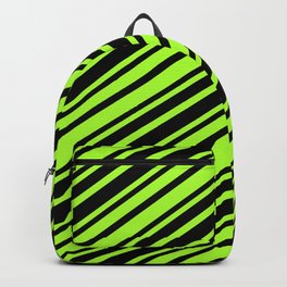 [ Thumbnail: Light Green & Black Colored Lined Pattern Backpack ]
