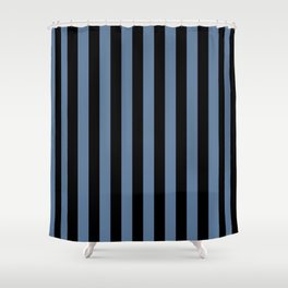 Slate Blue and Black Straight Vertical Stripes  Shower Curtain