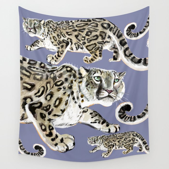Snow leopard in purple Wall Tapestry