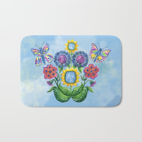 Butterflies and Flowers Bath Mat