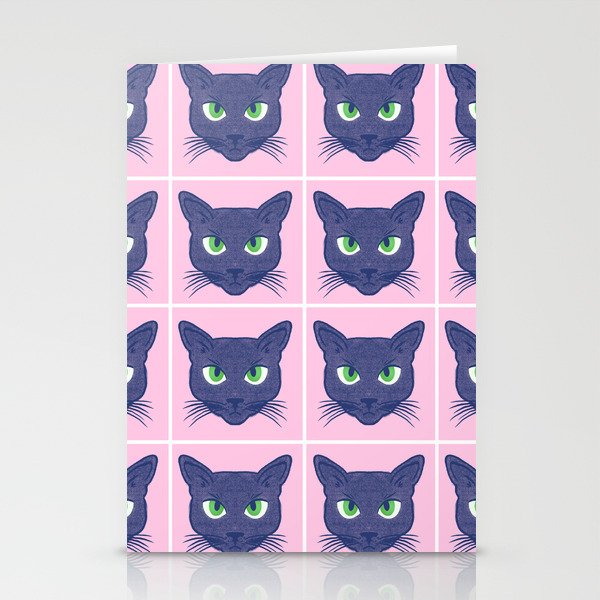 Retro Modern Periwinkle Cats Pink Stationery Cards