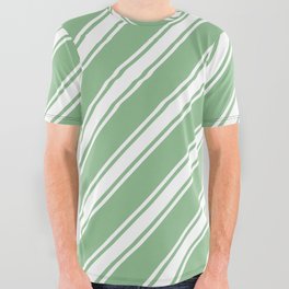 [ Thumbnail: Dark Sea Green & White Colored Lines Pattern All Over Graphic Tee ]