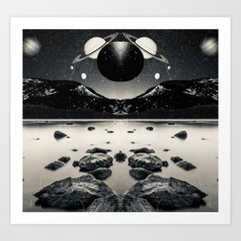 Retro Space 01 symmetry, collection, black and white, bw, set Art Print