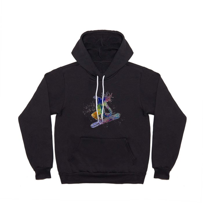 silhouette of young man snowboarder in watercolor Hoody