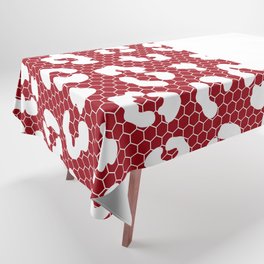 White Leopard Print Lace Vertical Split on Dark Red Tablecloth