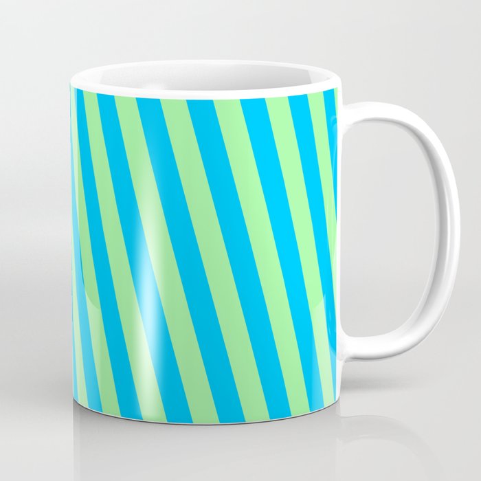 Deep Sky Blue and Green Colored Striped/Lined Pattern Coffee Mug