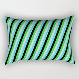 [ Thumbnail: Turquoise, Black, Lime Green, and Light Blue Colored Lines/Stripes Pattern Rectangular Pillow ]