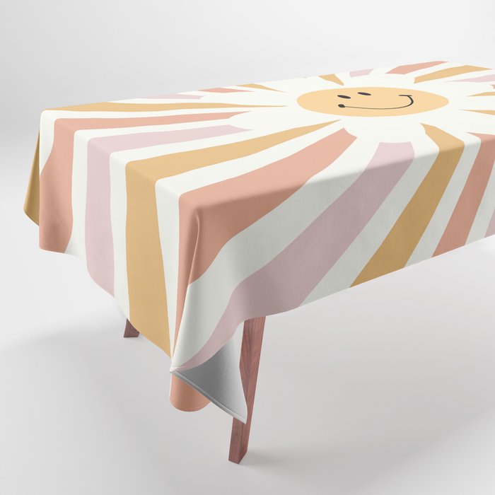 Retro 70s Swirls And Flower Smiley Tablecloth