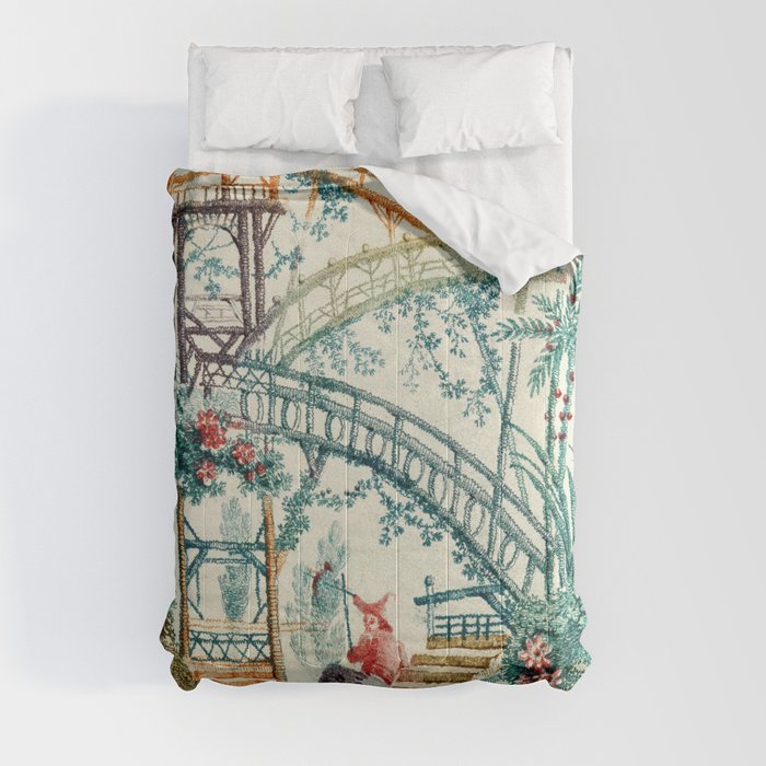 Enchanted Waterfall Garden 19th Century Chinoiserie Comforter