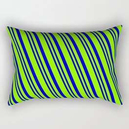 [ Thumbnail: Chartreuse & Blue Colored Lined Pattern Rectangular Pillow ]