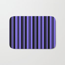 [ Thumbnail: Black & Medium Slate Blue Colored Lines Pattern Bath Mat ]