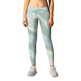 New Groove Retro Swirl Abstract Pattern in Baby Blue, Light Sage Mint Green, and Cream Leggings