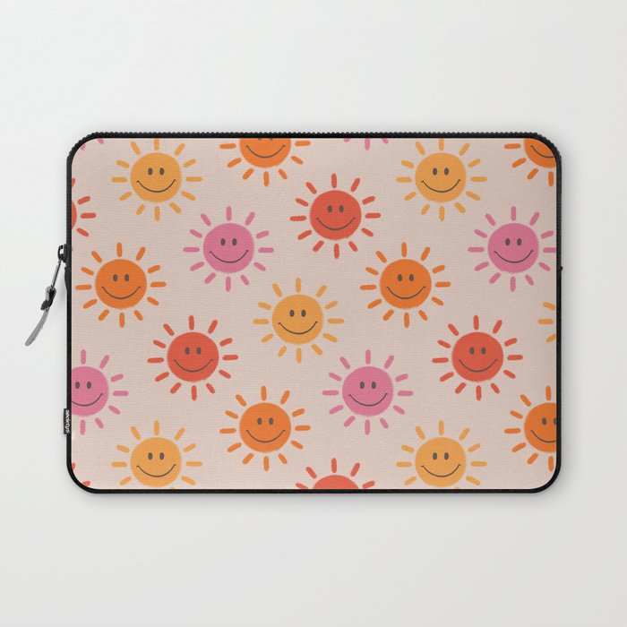Happy Sun Pattern, Cute Sunshine, Blush, Pink, Colorful Laptop Sleeve