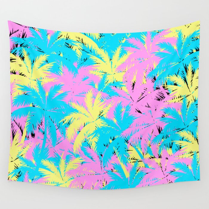 Neon Palm Trees 80s Pastel Palm Trees Wall Tapestry