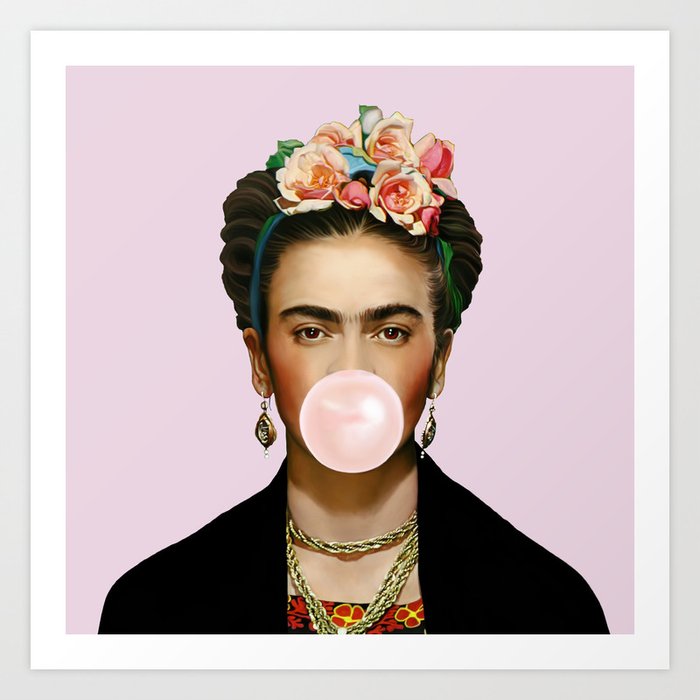 Frida Blowing a Pink Bubble Gum Art Print