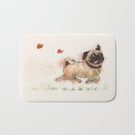 The Furminator pug watercolor like art Bath Mat