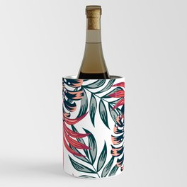 Red and Green Surfer Tropical Monstera Print Wine Chiller