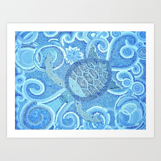 Blue Mosaic Sea Turtle Art Print