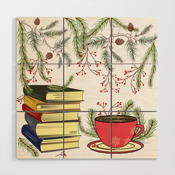 Wood　Tea　Winter　Wall　Books　Society6　and　Art　by　famenxt