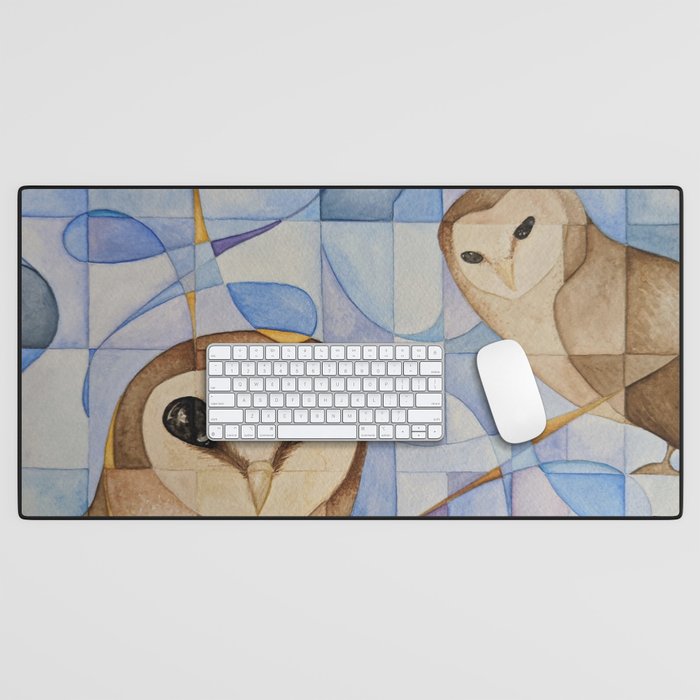 Not What They Seem Owls Geometric Abstract Desk Mat