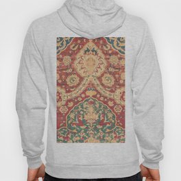 Peonies Kashan I // 16th Century Distressed Colorful Red Tan Light Blue Ornate Accent Rug Pattern Hoody