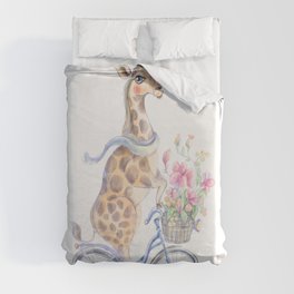 Sublimation Design, Giraffe, PNG Clipart, Giraffe on the bicycle, New Baby Card Design Duvet Cover