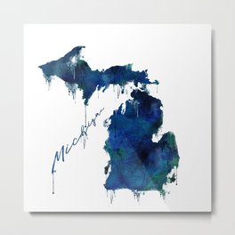 Michigan - wet paint Metal Print | Peninsula, Green, Upper, Hometown, Splatter, Stateart, Graffiti, Watercolor, Michigan, Digital 