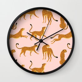 Leopard jaguar pink memphis pattern Wall Clock | Pop Art, Oil, Pattern, Drafting, Graphite, Illustration, Concept, Vector, Cartoon, Watercolor 
