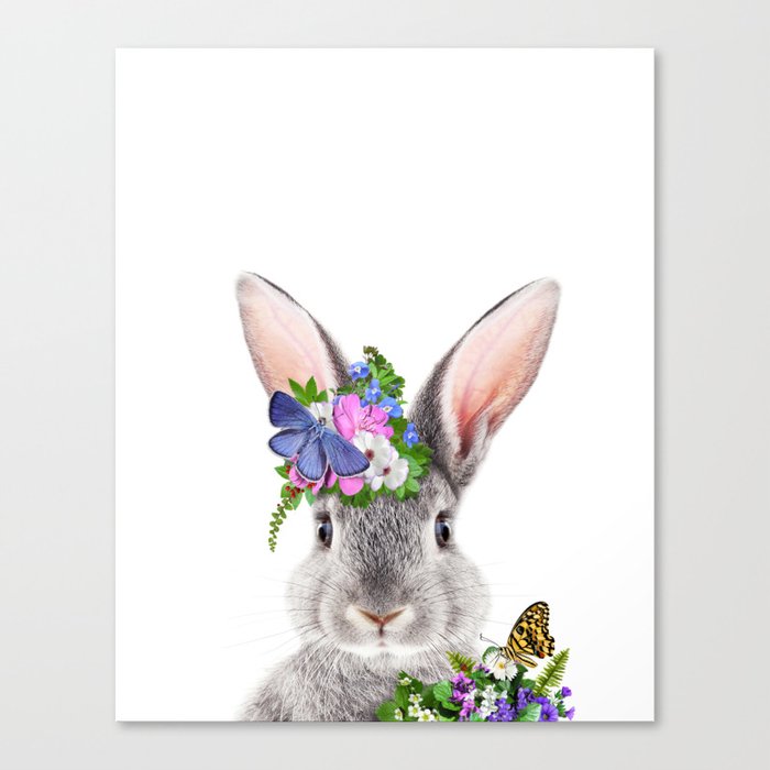 Baby Rabbit, Bunny with Flower Crown, Baby Animals Art Print by Synplus Canvas Print