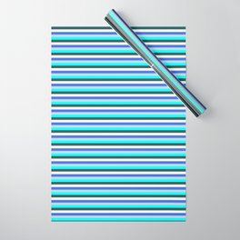 [ Thumbnail: Royal Blue, Powder Blue, Cyan, Dark Slate Gray, and Mint Cream Colored Lined/Striped Pattern Wrapping Paper ]