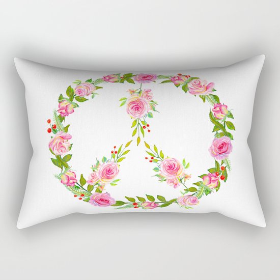 Pink Rose Peace Wreath Rectangular Pillow