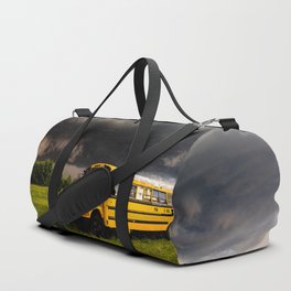Thunder Bus - Thunderstorm Advances Over Old School Bus on Stormy Spring Day in Oklahoma Duffle Bag