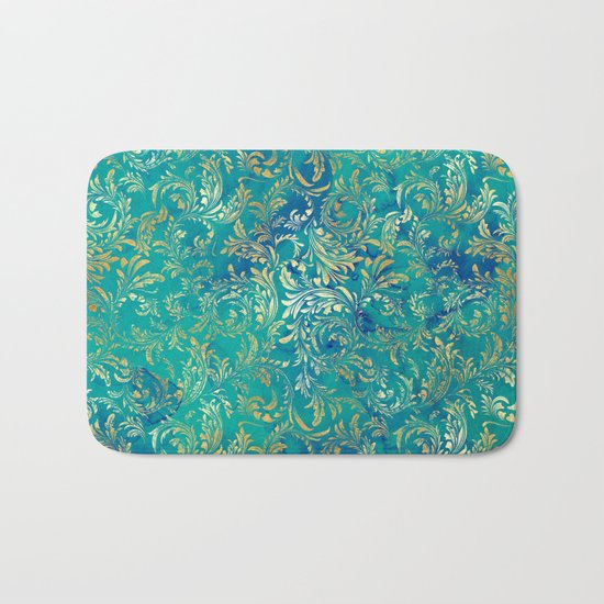Blue Gold Swirls Bath Mat